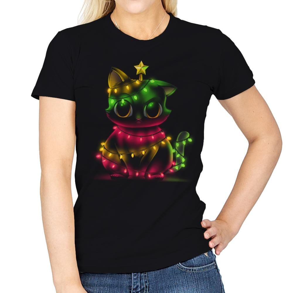 Meow Catmas Lights - Womens T-Shirts RIPT Apparel Small / Black