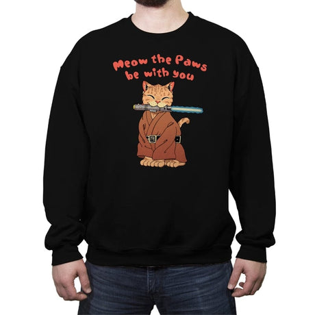 Meow the Paws be with you - Crew Neck Sweatshirt Crew Neck Sweatshirt RIPT Apparel Small / Black