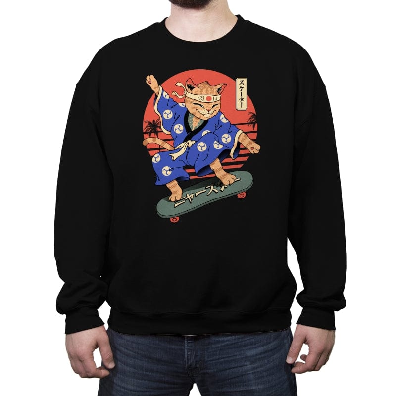 Meowster Skater I - Crew Neck Sweatshirt Crew Neck Sweatshirt RIPT Apparel Small / Black