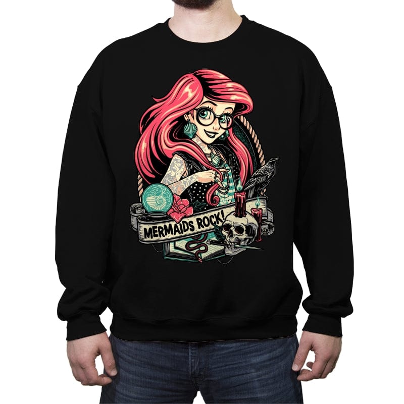 Mermaids Rock!! - Crew Neck Sweatshirt Crew Neck Sweatshirt RIPT Apparel Small / Black