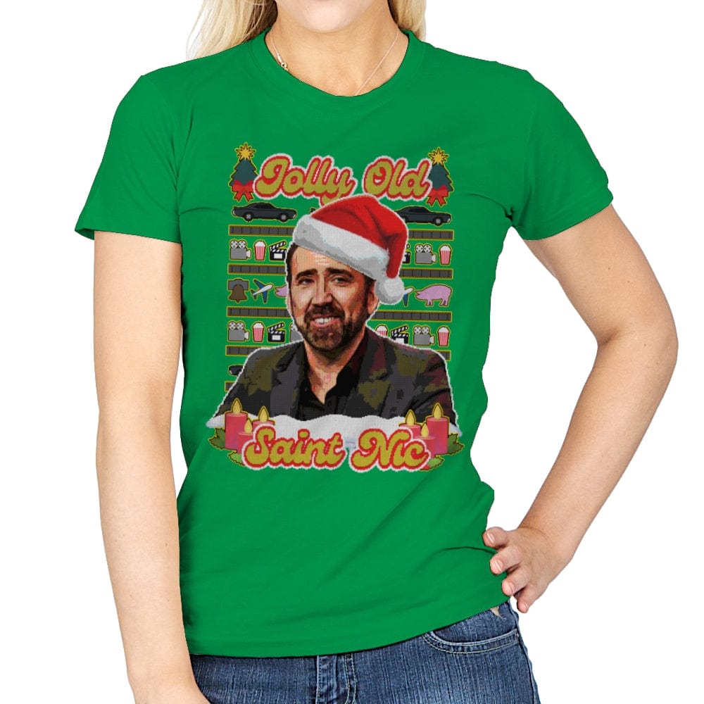 Merry Cagemas (and Happy Nic Year)! - Womens T-Shirts RIPT Apparel Small / Irish Green