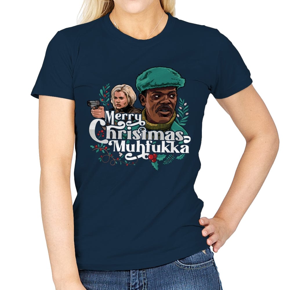 Merry Christmas Muhfukka - Womens T-Shirts RIPT Apparel Small / Navy