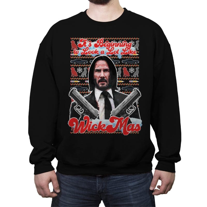 Merry Wickmas - Crew Neck Sweatshirt Crew Neck Sweatshirt RIPT Apparel Small / Black