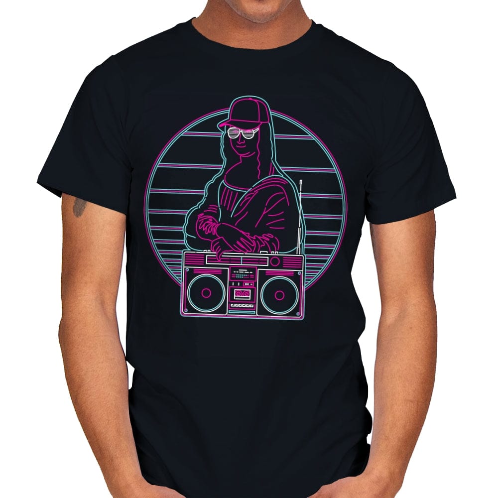 Mona Lisa in the 80s - Mens T-Shirts RIPT Apparel Small / Black