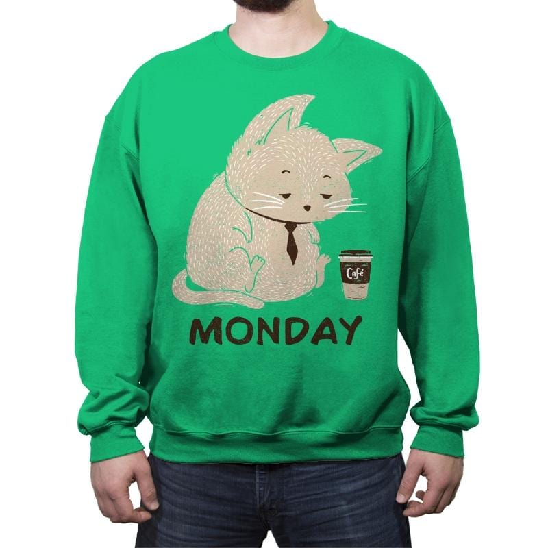 Monday Cat - Crew Neck Sweatshirt Crew Neck Sweatshirt RIPT Apparel Small / Irish Green