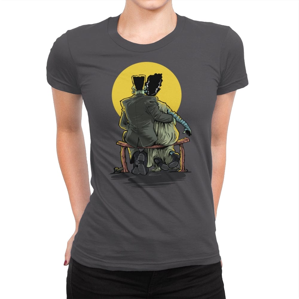 Monster and Bride Gazing at the Moon - Womens Premium T-Shirts RIPT Apparel Small / Heavy Metal