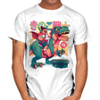 Mushroom Warrior & Dinosaur - Mens T-Shirts RIPT Apparel Small / White