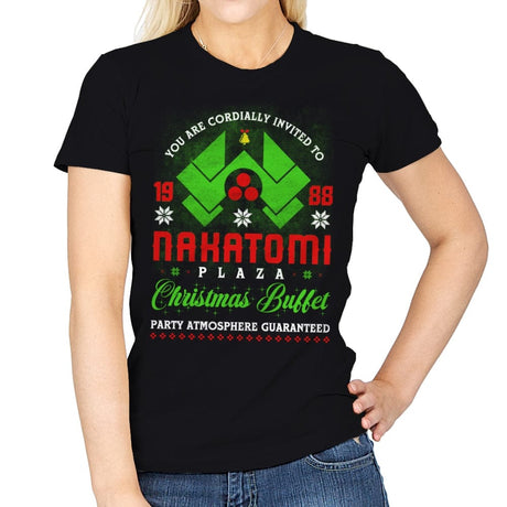 Nakatomi Christmas Party - Womens T-Shirts RIPT Apparel Small / Black