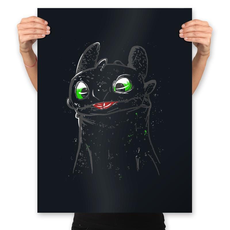 Night Fury Face - Prints Posters RIPT Apparel 18x24 / Black