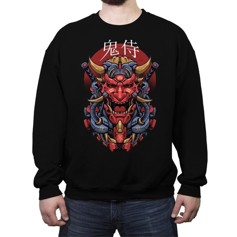 Oni Mecha Samurai - Crew Neck Sweatshirt Crew Neck Sweatshirt RIPT Apparel Small / Black