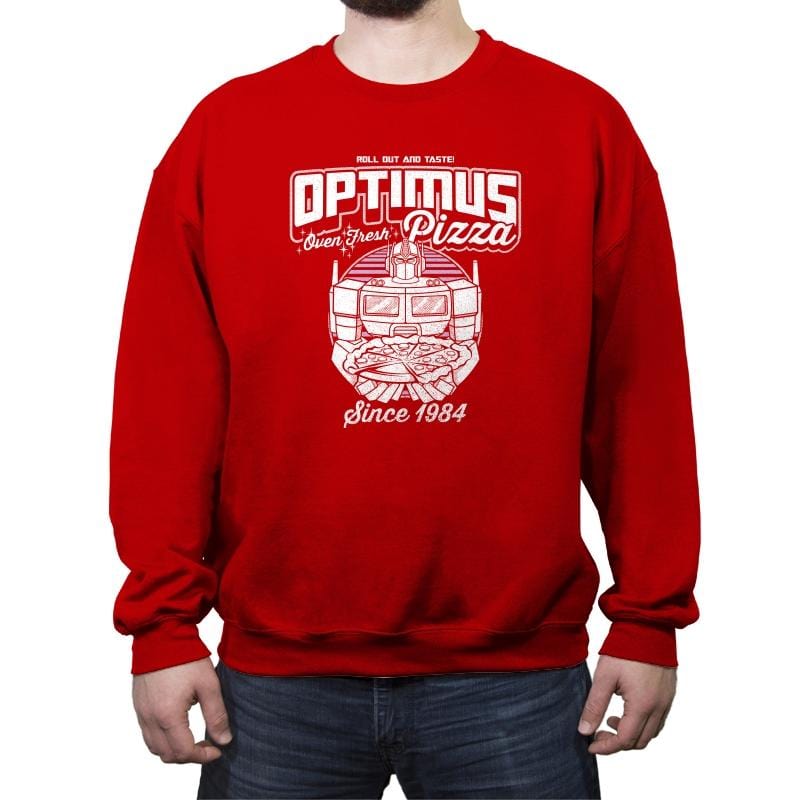 Optimus Pizza - Crew Neck Sweatshirt Crew Neck Sweatshirt RIPT Apparel Small / Red