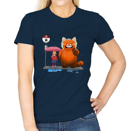 Panda Bus Stop - Womens T-Shirts RIPT Apparel Small / Navy