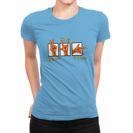 Peace, Love and Thwip! - Womens Premium T-Shirts RIPT Apparel Small / Turquoise