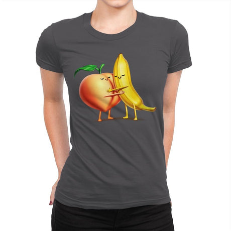 Peach and Banana Cute Friends - Womens Premium T-Shirts RIPT Apparel Small / Heavy Metal