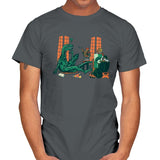 Philosoraptor Oil on Wood - Mens T-Shirts RIPT Apparel Small / Charcoal