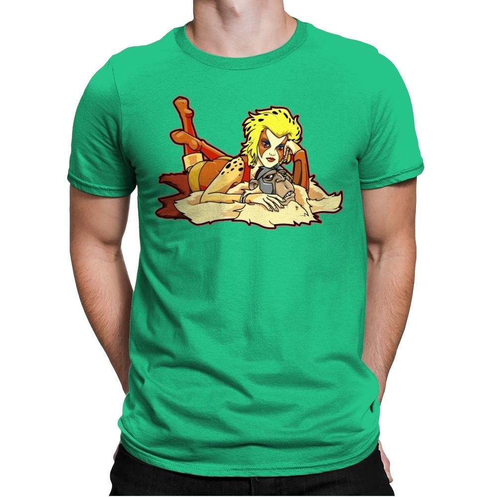 Pin-up Cheetah - Mens Premium T-Shirts RIPT Apparel Small / Kelly Green