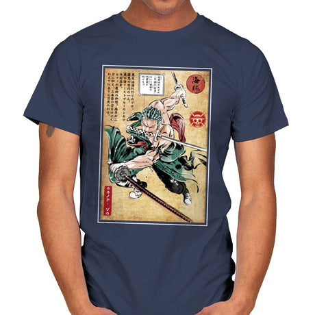 Pirate Hunter woodblock - Mens T-Shirts RIPT Apparel Small / Navy