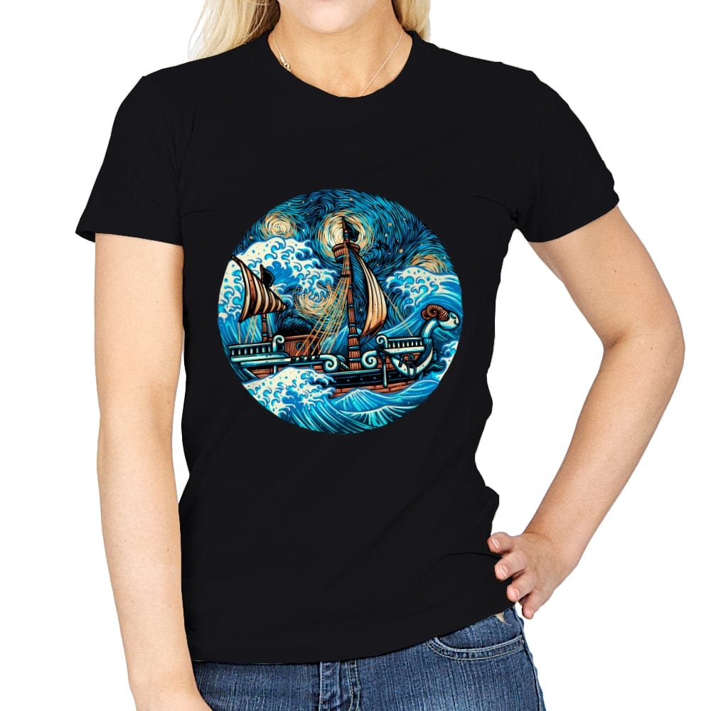 Pirate Waves - Womens T-Shirts RIPT Apparel Small / Black