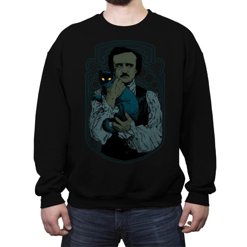 Poe and the Black Cat - Crew Neck Sweatshirt Crew Neck Sweatshirt RIPT Apparel Small / Black