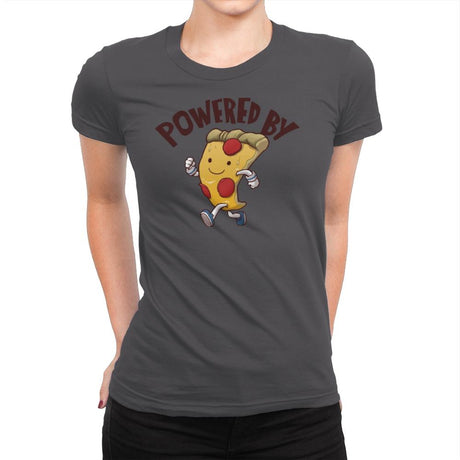 Powered By Pizza - Womens Premium T-Shirts RIPT Apparel Small / Heavy Metal