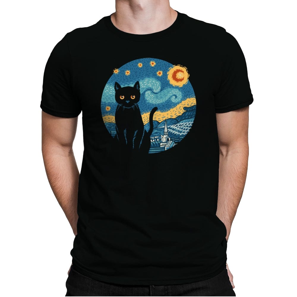 Purrfect Starry Night - Mens Premium T-Shirts RIPT Apparel Small / Black