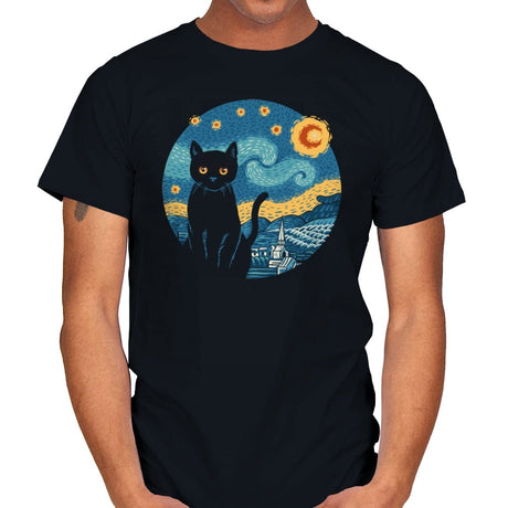 Purrfect Starry Night - Mens T-Shirts RIPT Apparel Small / Black