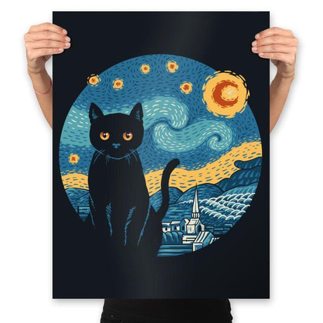 Purrfect Starry Night - Prints Posters RIPT Apparel 18x24 / Black