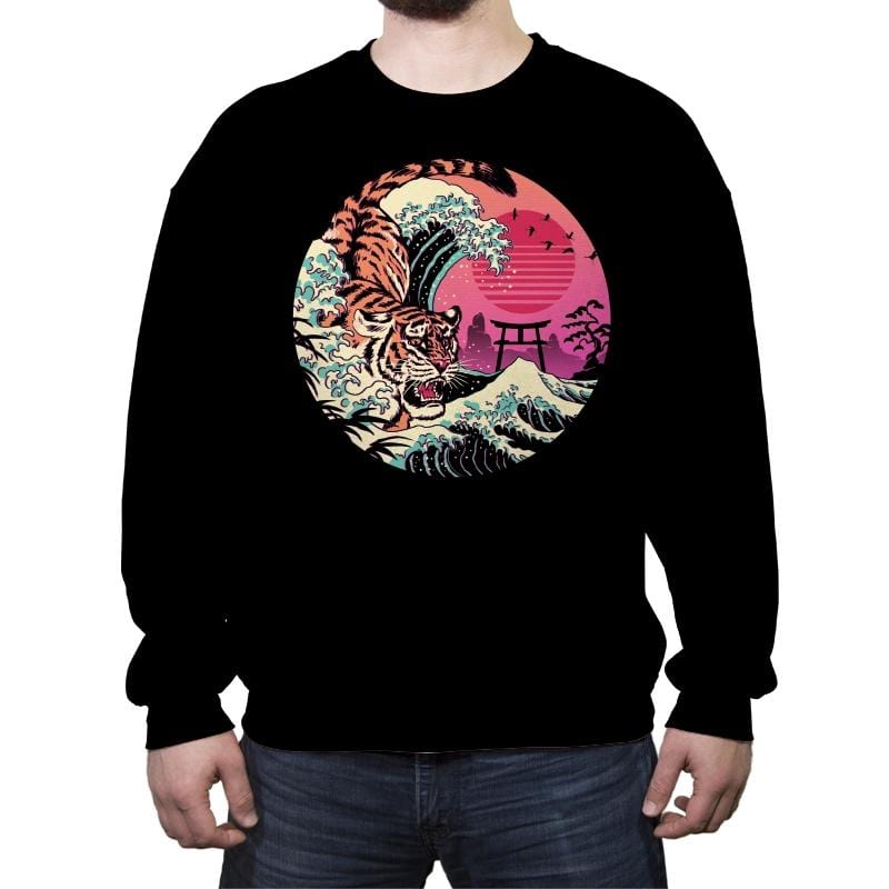 Rad Tiger Wave - Crew Neck Sweatshirt Crew Neck Sweatshirt RIPT Apparel Small / Black