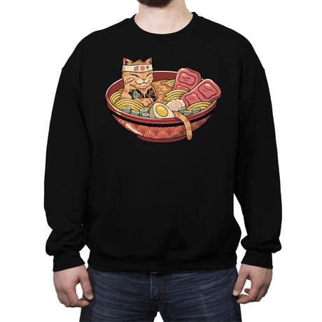 Ramen Meowster - Crew Neck Sweatshirt Crew Neck Sweatshirt RIPT Apparel Small / Black