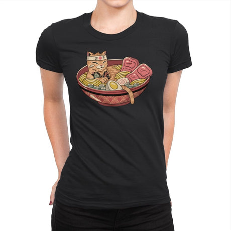 Ramen Meowster - Womens Premium T-Shirts RIPT Apparel Small / Black