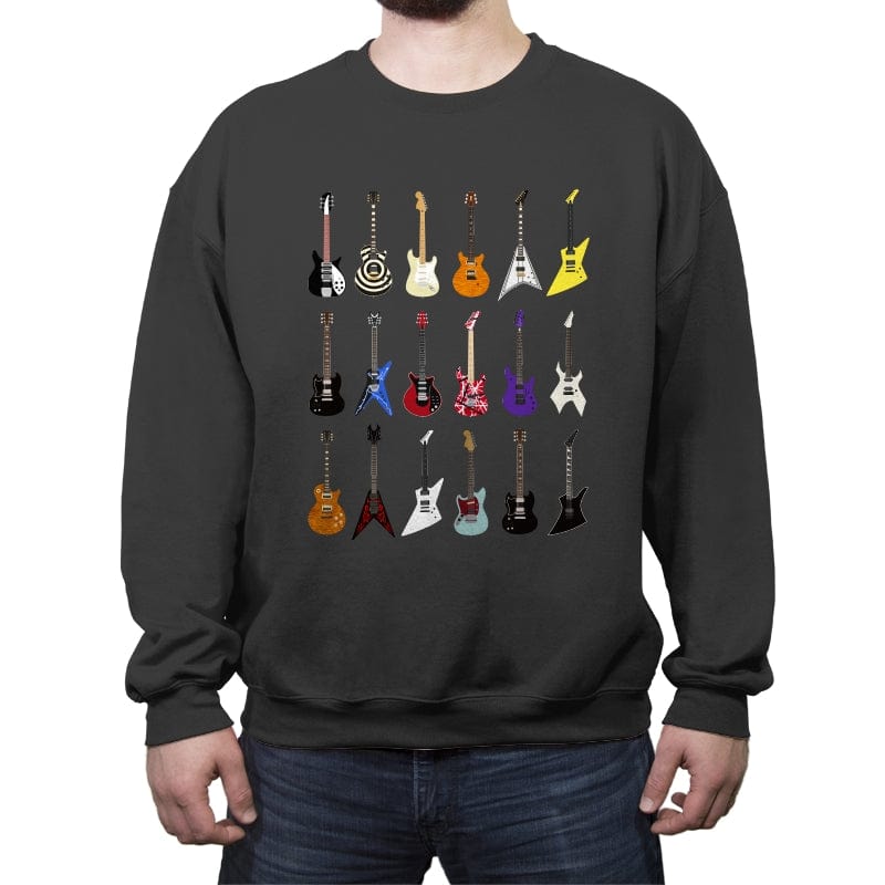 Riffs that Rocked the World - Iconic Guitars from Rock and Metal Legends - Crew Neck Sweatshirt Crew Neck Sweatshirt RIPT Apparel Small / Charcoal