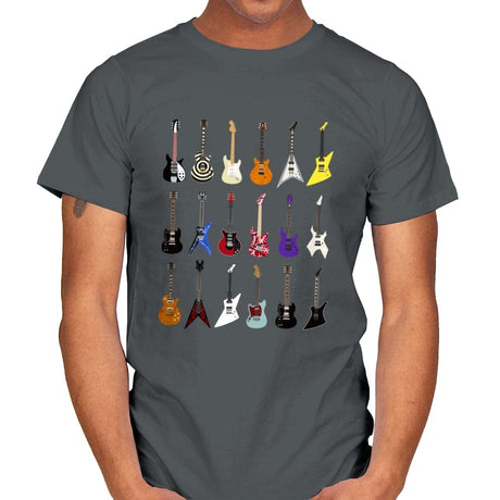 Riffs that Rocked the World - Iconic Guitars from Rock and Metal Legends - Mens T-Shirts RIPT Apparel Small / Charcoal