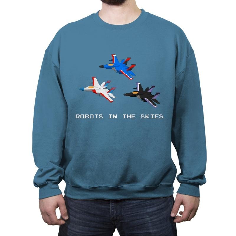 Robots in the Skies - Crew Neck Sweatshirt Crew Neck Sweatshirt RIPT Apparel Small / Indigo Blue