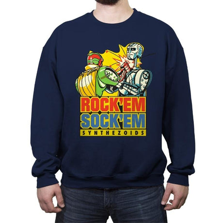 Rock'em Sock'em Synthezoids - Crew Neck Sweatshirt Crew Neck Sweatshirt RIPT Apparel Small / Navy