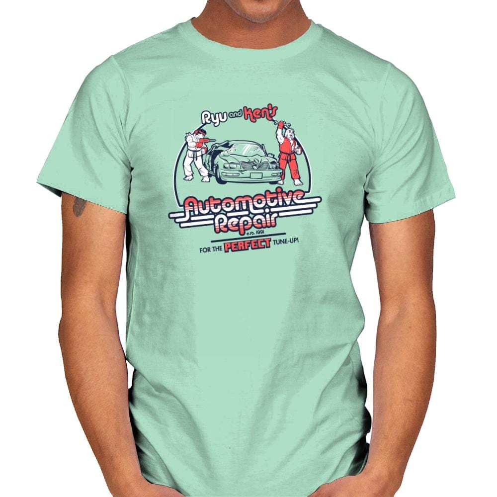 Ryu and Ken's Automotive Repair Exclusive - Mens T-Shirts RIPT Apparel Small / Mint Green