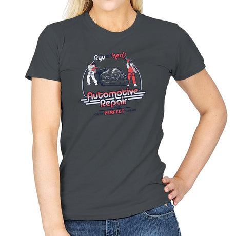 Ryu and Ken's Automotive Repair Exclusive - Womens T-Shirts RIPT Apparel Small / Charcoal