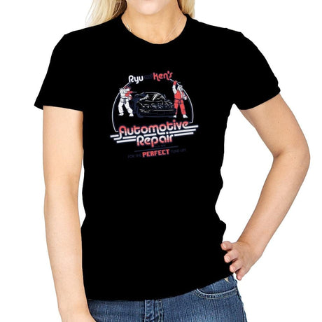 Ryu and Ken's Automotive Repair Exclusive - Womens T-Shirts RIPT Apparel Small / Navy