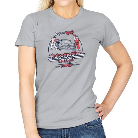 Ryu and Ken's Automotive Repair Exclusive - Womens T-Shirts RIPT Apparel Small / Sport Grey