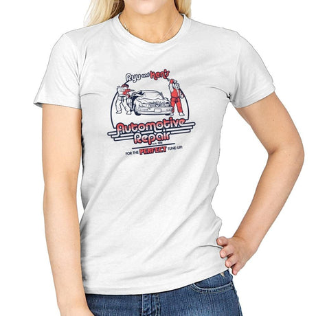 Ryu and Ken's Automotive Repair Exclusive - Womens T-Shirts RIPT Apparel Small / White