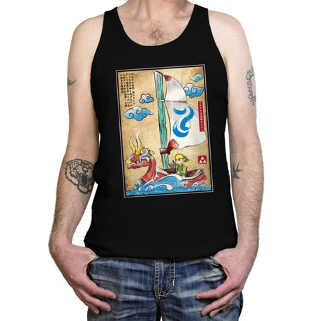 Sailing with the Wind Woodblock - Tanktop Tanktop RIPT Apparel X-Small / Black