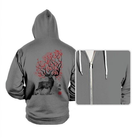 Sakura Deer - Hoodies Hoodies RIPT Apparel Small / Athletic Heather