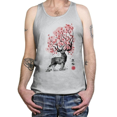 Sakura Deer - Tanktop Tanktop RIPT Apparel X-Small / Silver