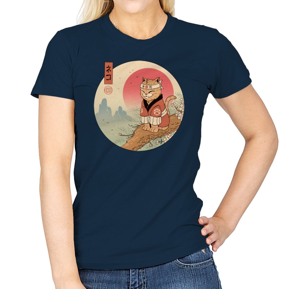 Sakura Meowster Cat - Womens T-Shirts RIPT Apparel Small / Navy