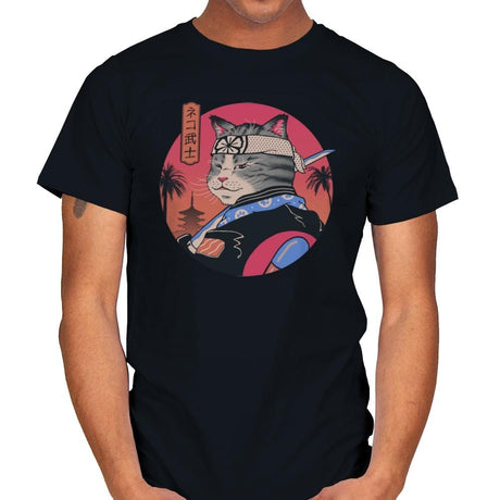 Samurai Cat - Mens T-Shirts RIPT Apparel Small / Black