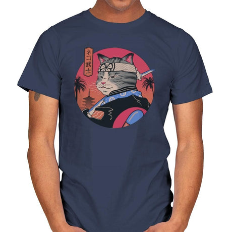 Samurai Cat - Mens T-Shirts RIPT Apparel Small / Navy