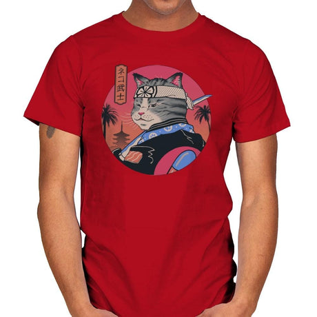 Samurai Cat - Mens T-Shirts RIPT Apparel Small / Red