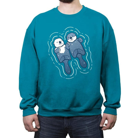 Sea Otters Holding Hands - Crew Neck Sweatshirt Crew Neck Sweatshirt RIPT Apparel Small / Antique Sapphire