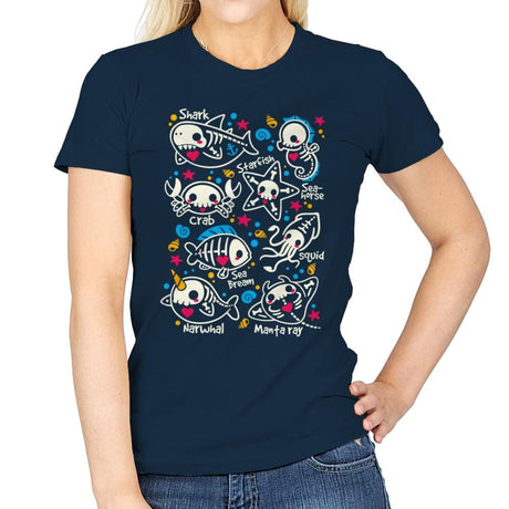 Sea Skeletons - Womens T-Shirts RIPT Apparel Small / Navy