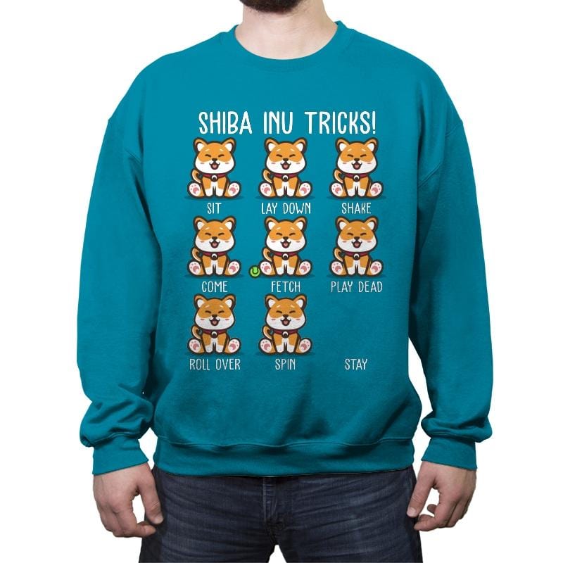 Shiba Inu Tricks - Crew Neck Sweatshirt Crew Neck Sweatshirt RIPT Apparel Small / Antique Sapphire