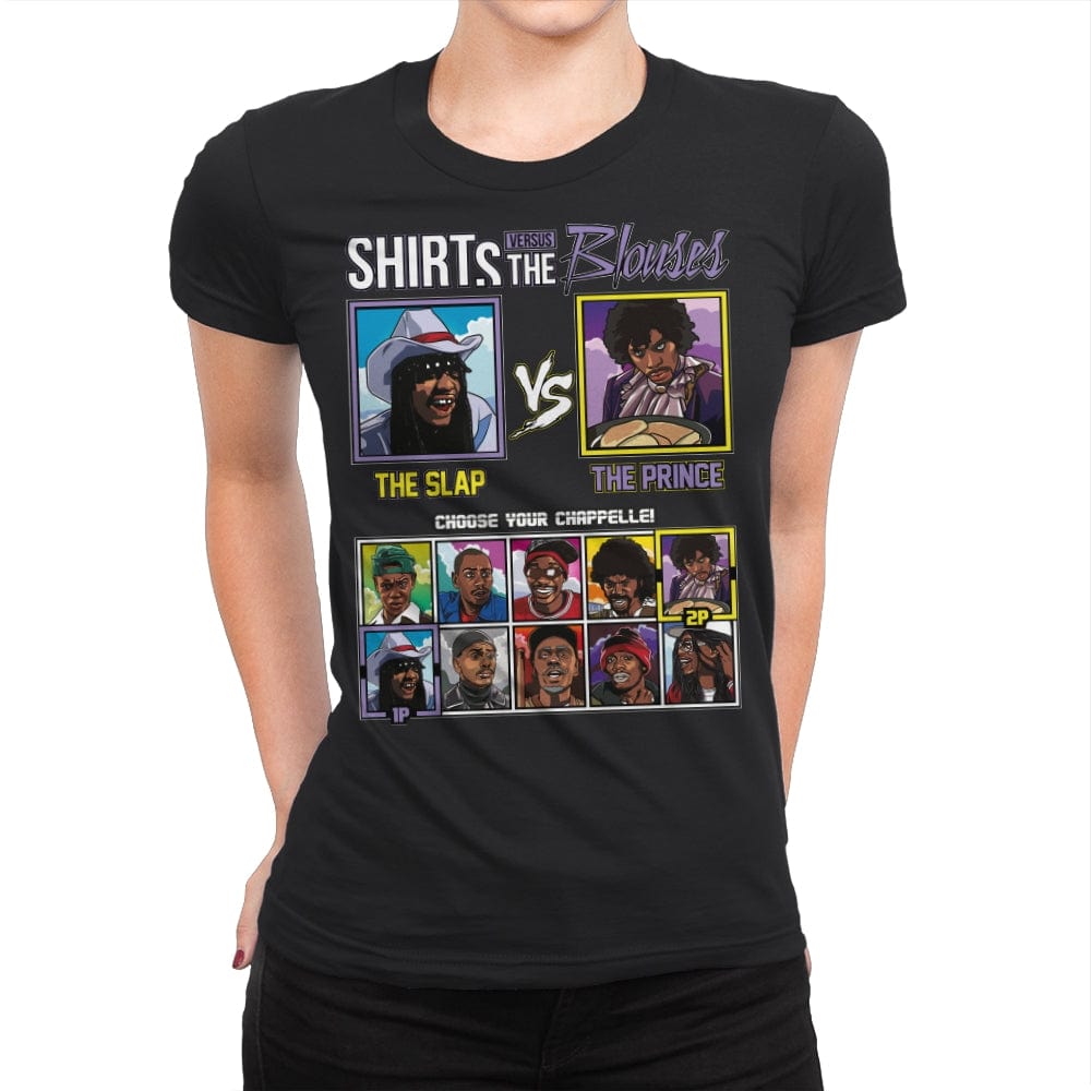 Shirts vs The Blouses - Retro Fighter Series - Womens Premium T-Shirts RIPT Apparel Small / Black